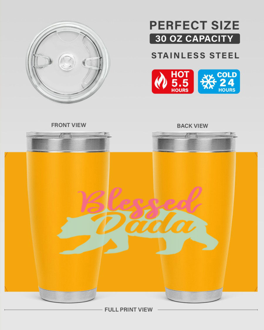 Blessed Dada 35# Dad Tumbler in stainless steel with a sleek design, perfect for hot and cold beverages.