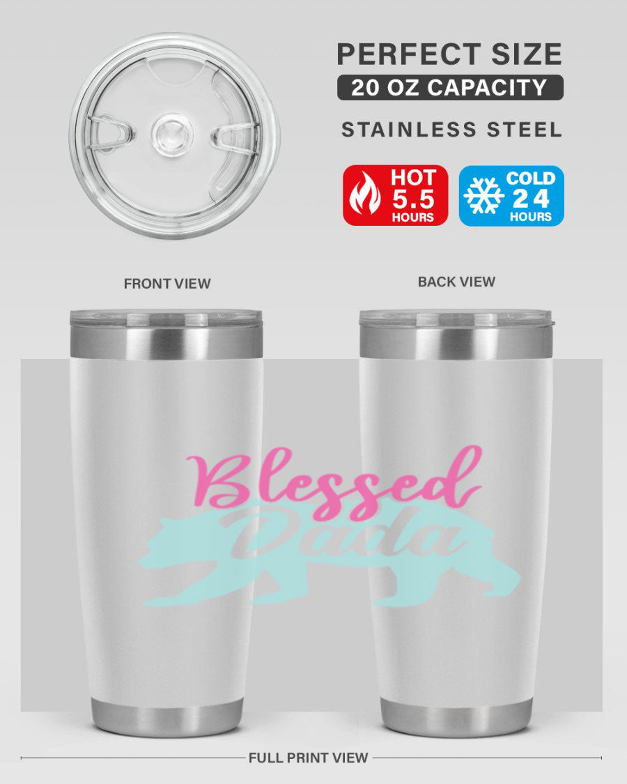 Blessed Dada 35# Dad Tumbler in stainless steel with a sleek design, perfect for hot and cold beverages.