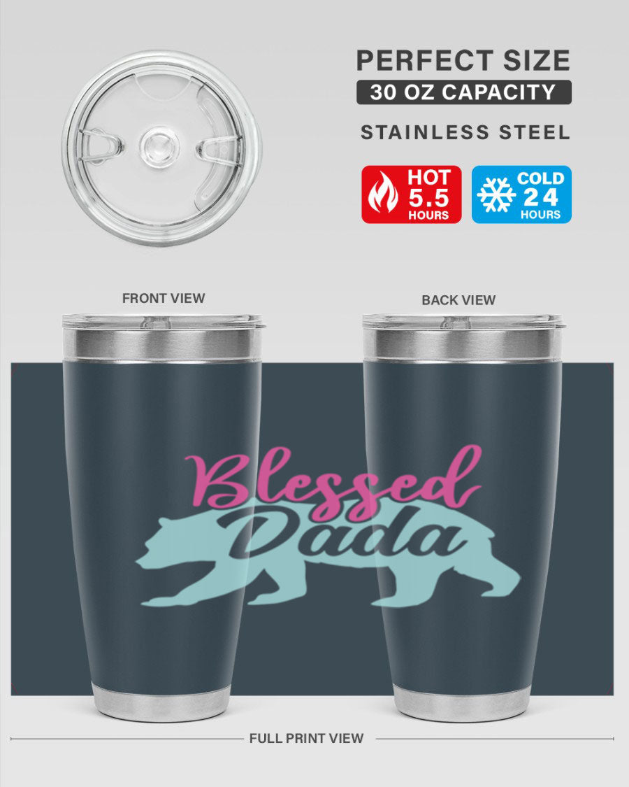 Blessed Dada 35# Dad Tumbler in stainless steel with a sleek design, perfect for hot and cold beverages.