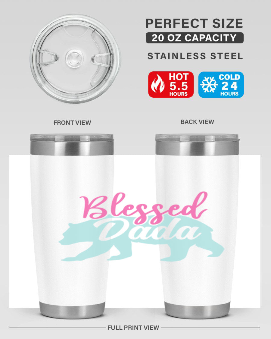 Blessed Dada 35# Dad Tumbler in stainless steel with a sleek design, perfect for hot and cold beverages.