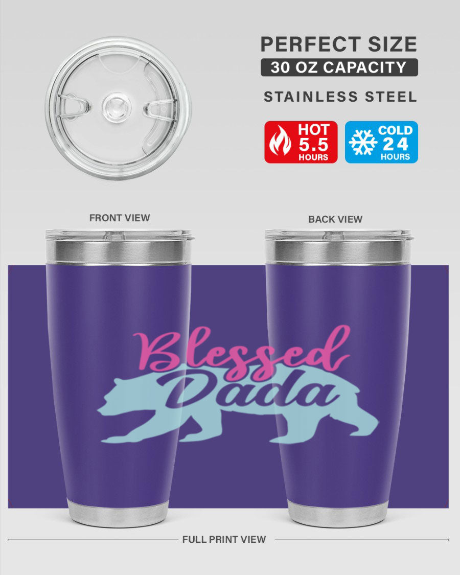 Blessed Dada 35# Dad Tumbler in stainless steel with a sleek design, perfect for hot and cold beverages.