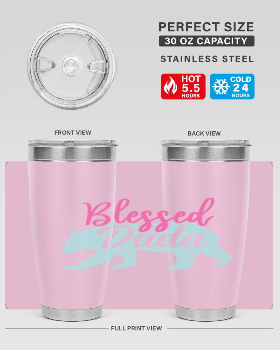 Blessed Dada 35# Dad Tumbler in stainless steel with a sleek design, perfect for hot and cold beverages.