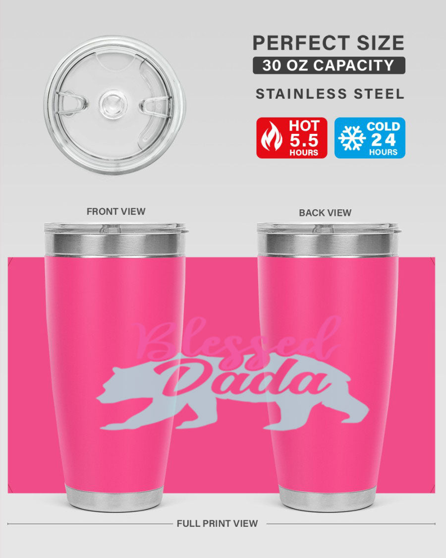 Blessed Dada 35# Dad Tumbler in stainless steel with a sleek design, perfect for hot and cold beverages.