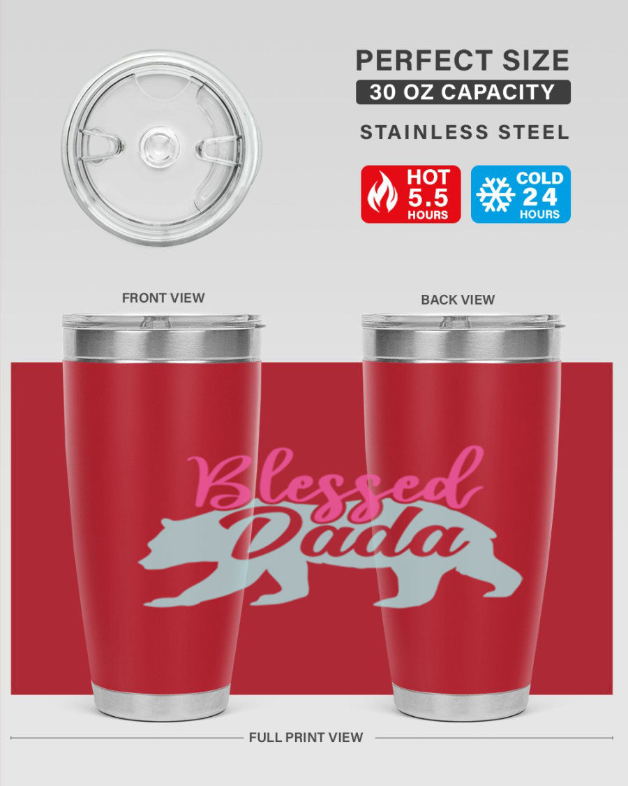 Blessed Dada 35# Dad Tumbler in stainless steel with a sleek design, perfect for hot and cold beverages.