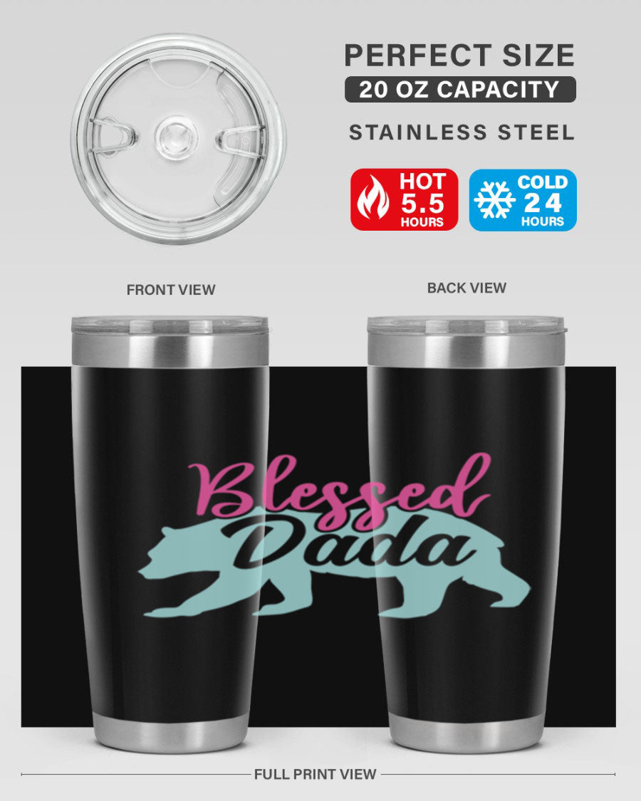 Blessed Dada 35# Dad Tumbler in stainless steel with a sleek design, perfect for hot and cold beverages.