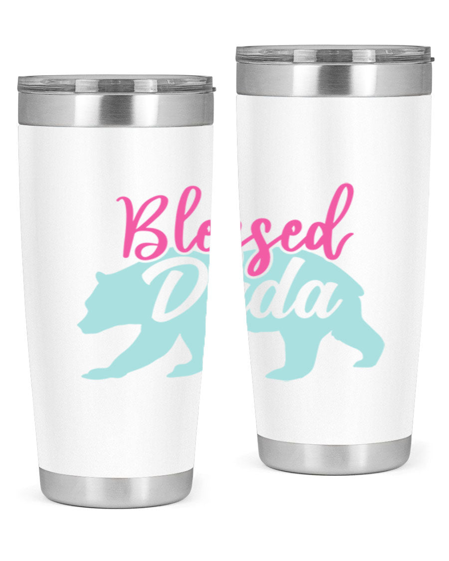 Blessed Dada 35# Dad Tumbler in stainless steel with a sleek design, perfect for hot and cold beverages.