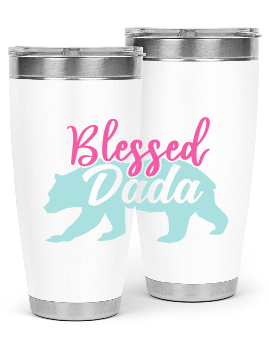 Blessed Dada 35# Dad Tumbler in stainless steel with a sleek design, perfect for hot and cold beverages.