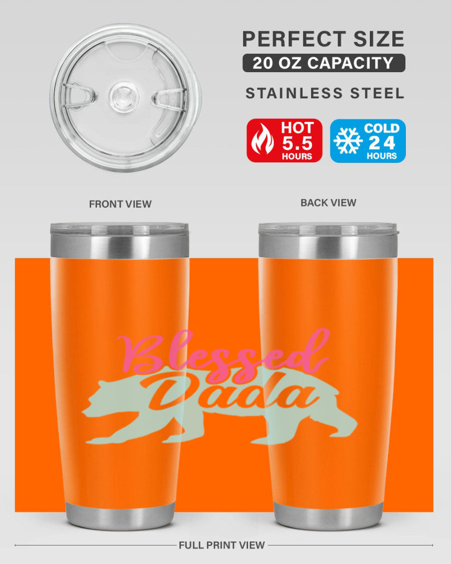 Blessed Dada 35# Dad Tumbler in stainless steel with a sleek design, perfect for hot and cold beverages.