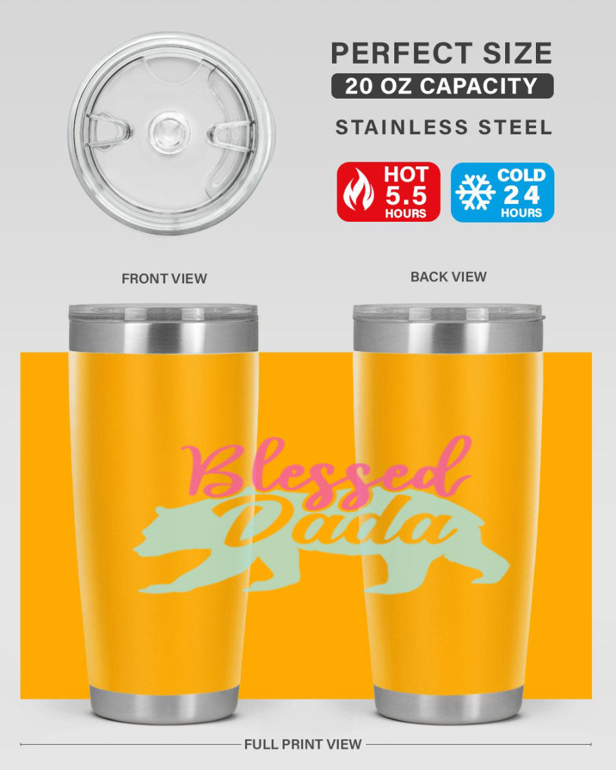 Blessed Dada 35# Dad Tumbler in stainless steel with a sleek design, perfect for hot and cold beverages.