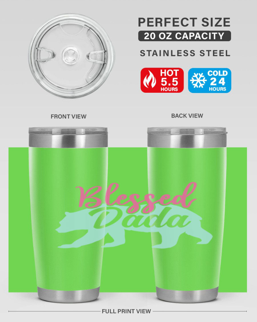 Blessed Dada 35# Dad Tumbler in stainless steel with a sleek design, perfect for hot and cold beverages.