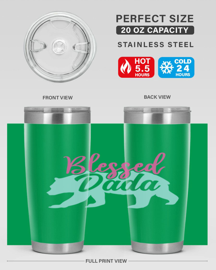 Blessed Dada 35# Dad Tumbler in stainless steel with a sleek design, perfect for hot and cold beverages.