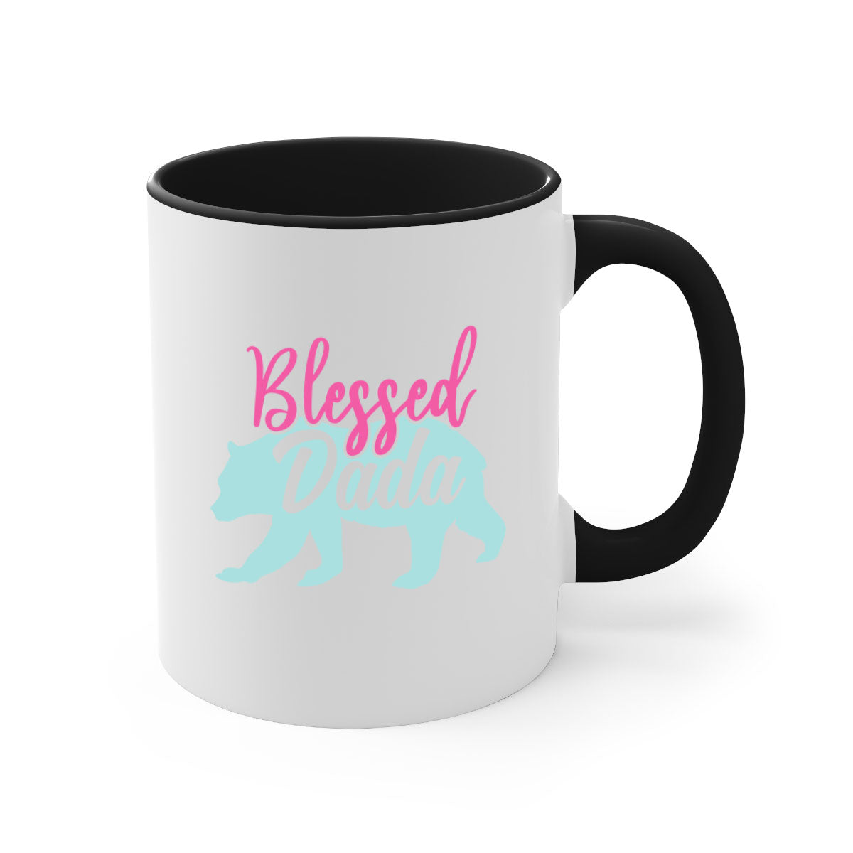 Blessed Dada 35# Mug with colorful handle and glossy finish, available in multiple colors and sizes.