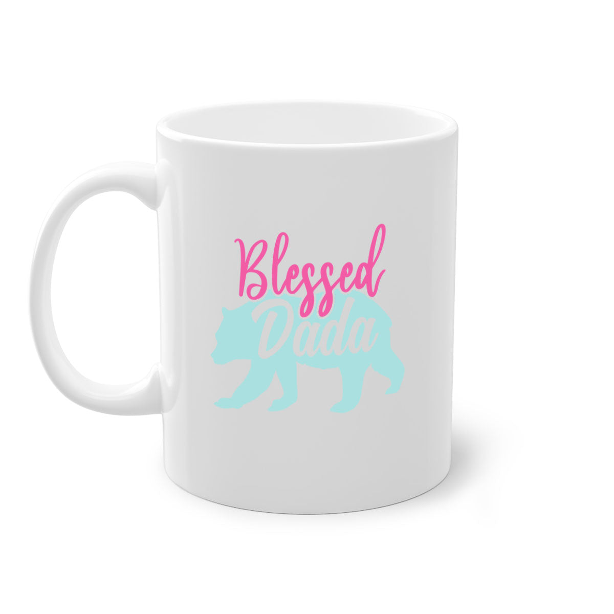 Blessed Dada 35# Mug with colorful handle and glossy finish, available in multiple colors and sizes.