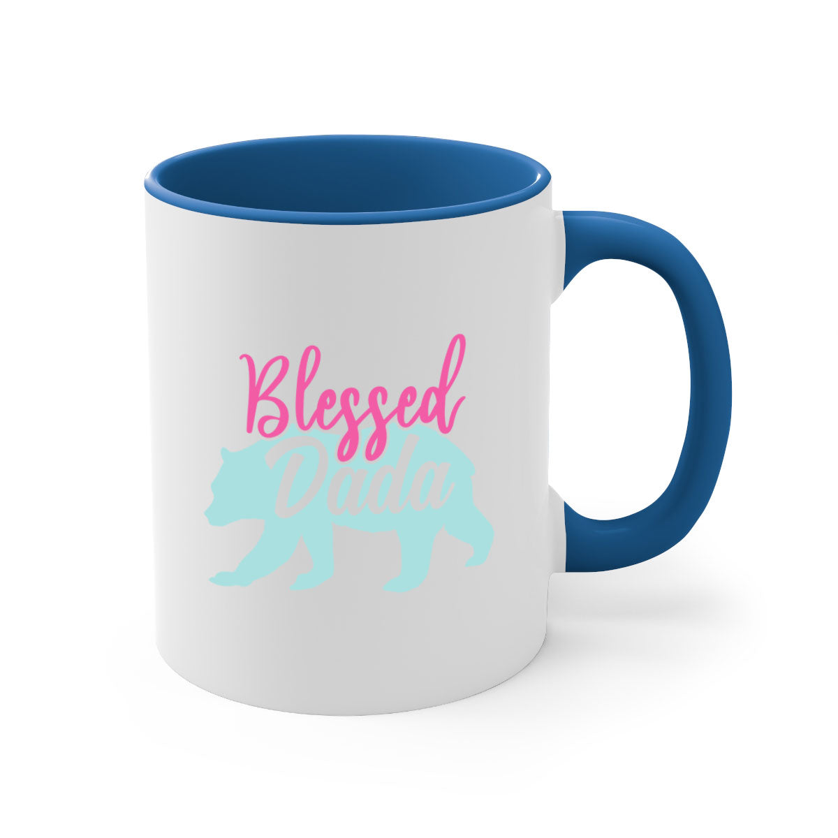 Blessed Dada 35# Mug with colorful handle and glossy finish, available in multiple colors and sizes.