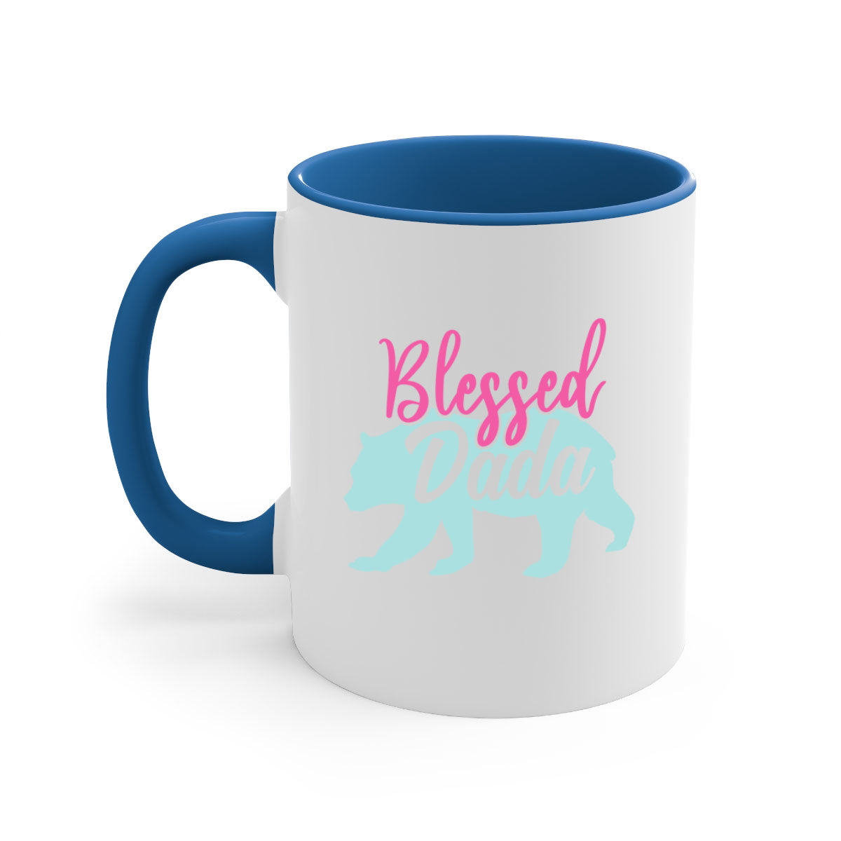 Blessed Dada 35# Mug with colorful handle and glossy finish, available in multiple colors and sizes.