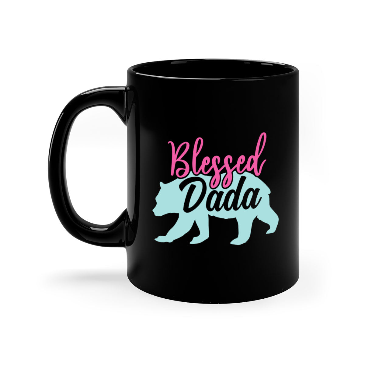 Blessed Dada 35# Mug with colorful handle and glossy finish, available in multiple colors and sizes.