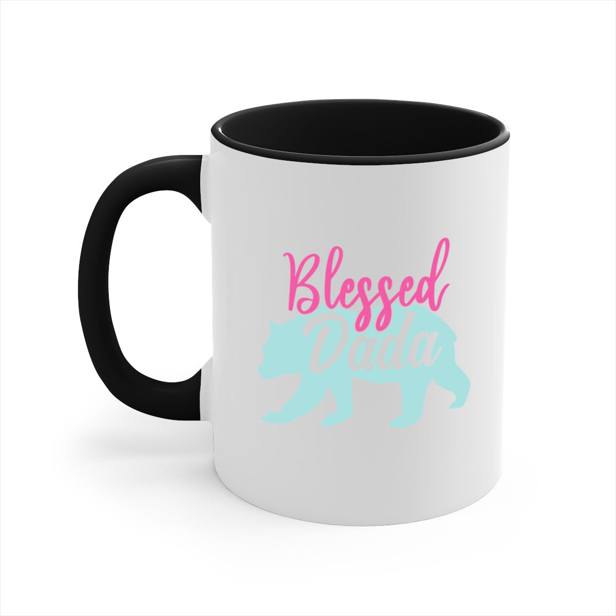 Blessed Dada 35# Mug with colorful handle and glossy finish, available in multiple colors and sizes.