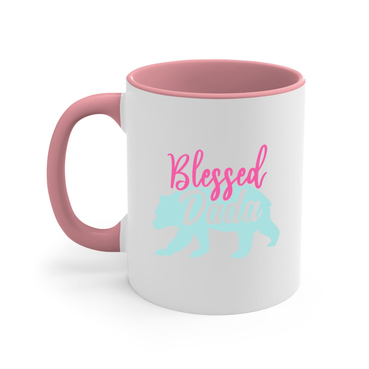 Blessed Dada 35# Mug with colorful handle and glossy finish, available in multiple colors and sizes.