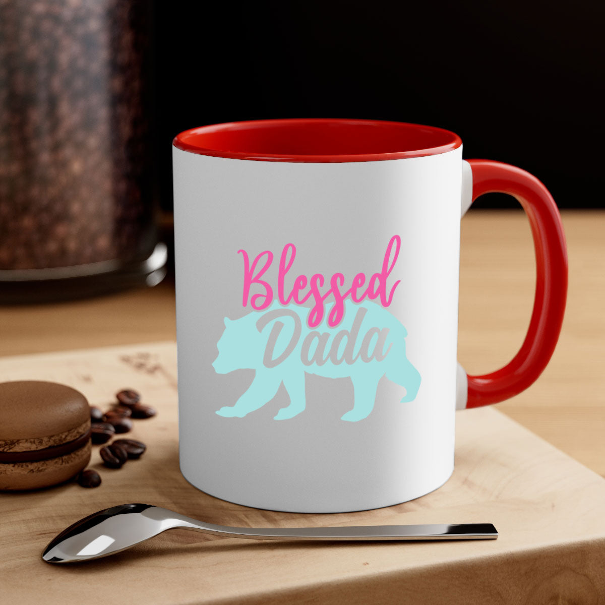 Blessed Dada 35# Mug with colorful handle and glossy finish, available in multiple colors and sizes.