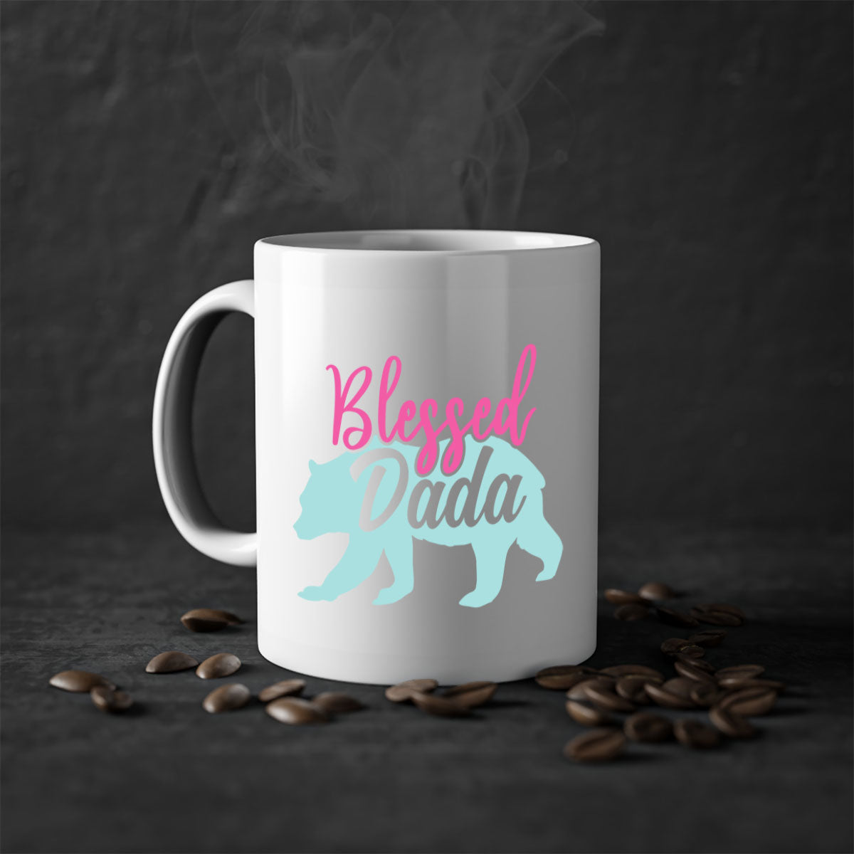 Blessed Dada 35# Mug with colorful handle and glossy finish, available in multiple colors and sizes.