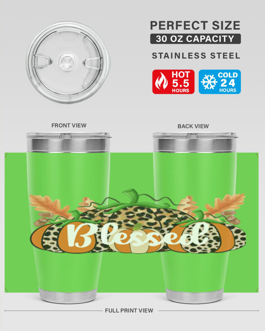 Blessed Fall 51# Tumbler in stainless steel with a stylish design, perfect for hot and cold beverages.