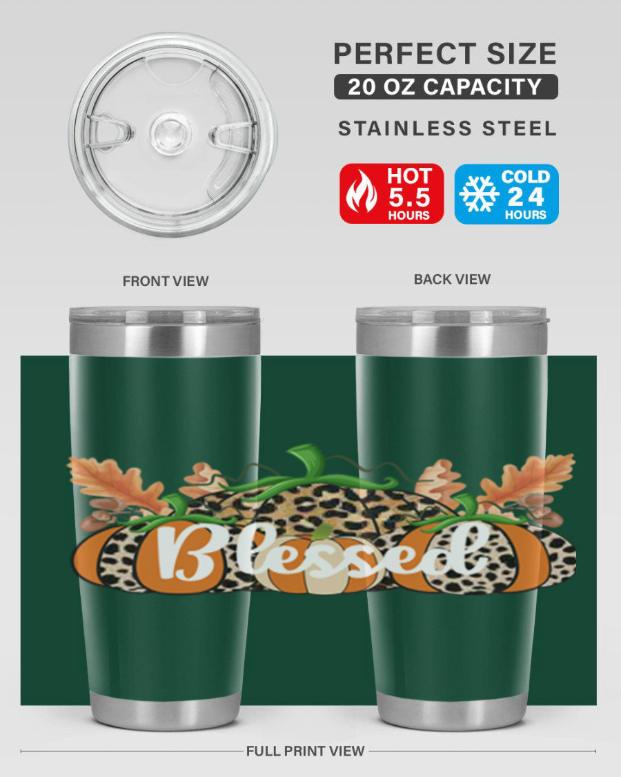 Blessed Fall 51# Tumbler in stainless steel with a stylish design, perfect for hot and cold beverages.