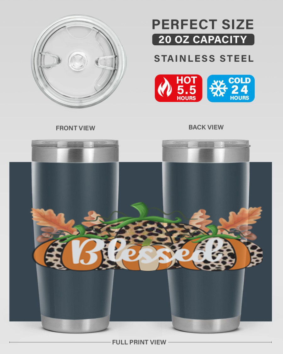 Blessed Fall 51# Tumbler in stainless steel with a stylish design, perfect for hot and cold beverages.