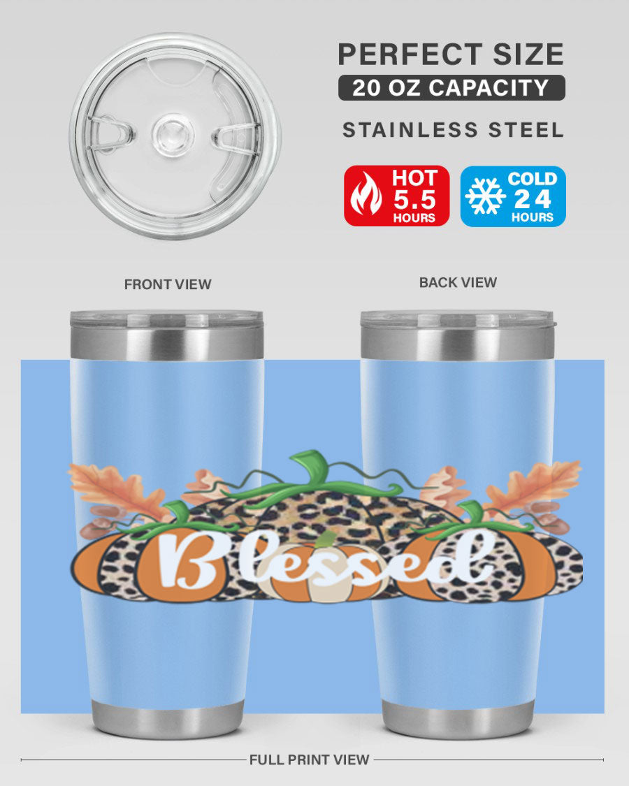 Blessed Fall 51# Tumbler in stainless steel with a stylish design, perfect for hot and cold beverages.