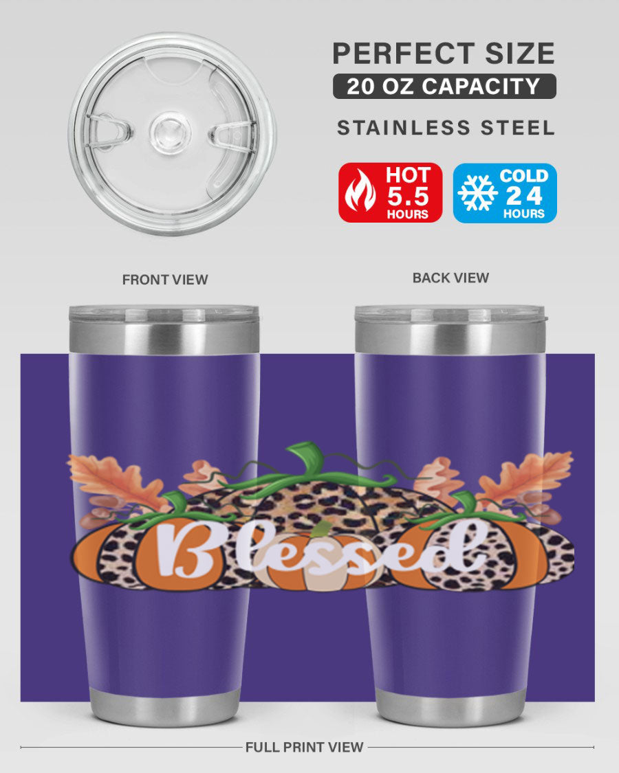 Blessed Fall 51# Tumbler in stainless steel with a stylish design, perfect for hot and cold beverages.