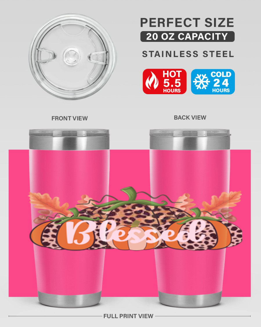 Blessed Fall 51# Tumbler in stainless steel with a stylish design, perfect for hot and cold beverages.