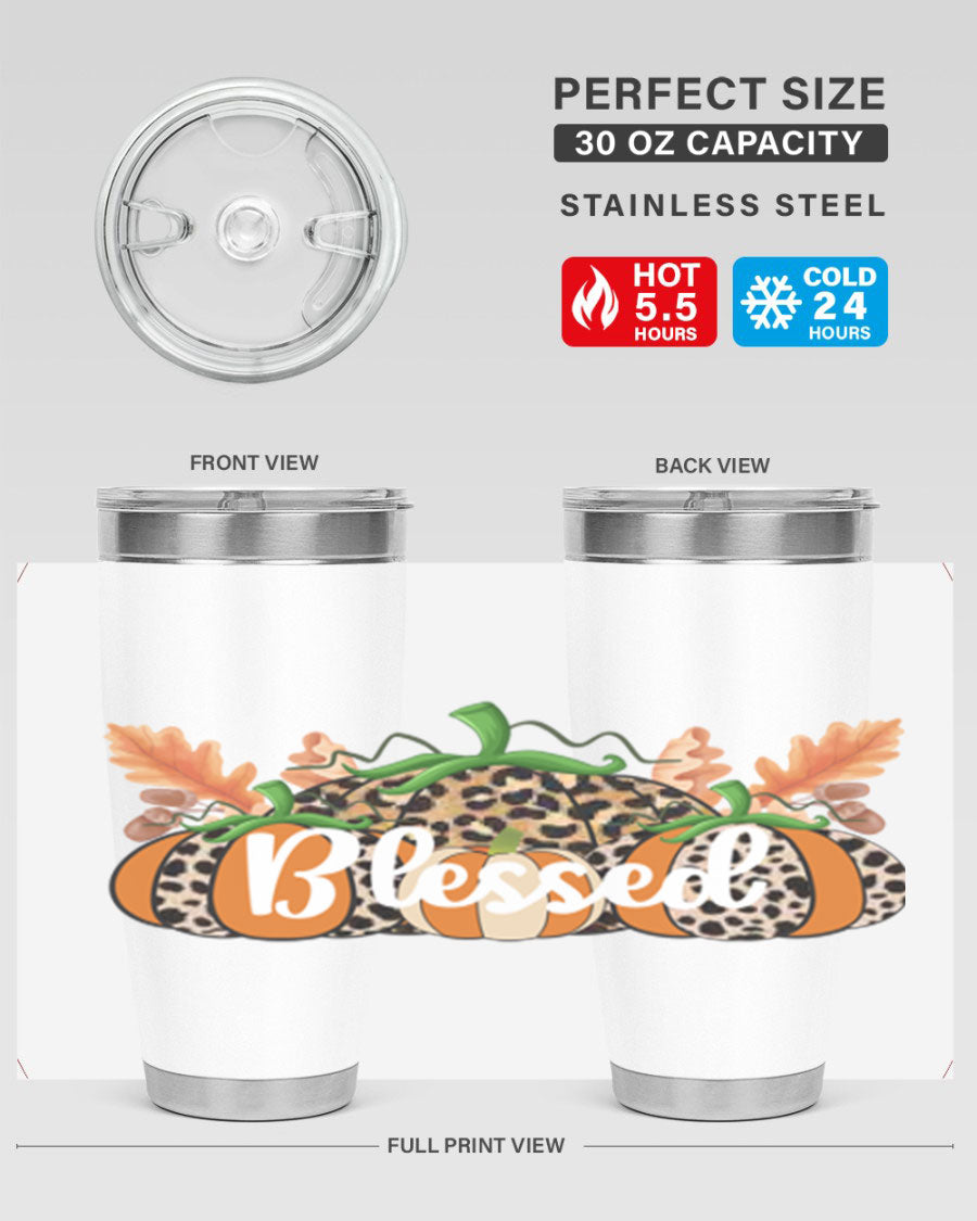 Blessed Fall 51# Tumbler in stainless steel with a stylish design, perfect for hot and cold beverages.