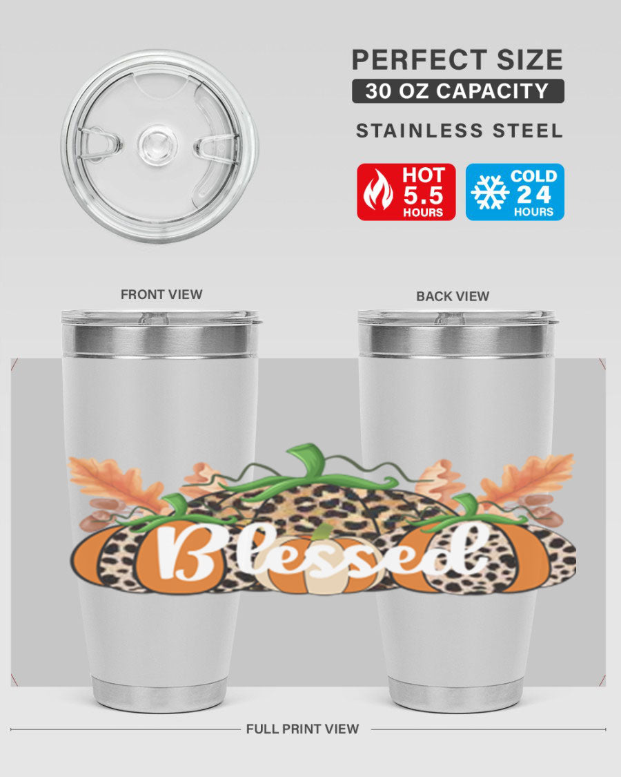 Blessed Fall 51# Tumbler in stainless steel with a stylish design, perfect for hot and cold beverages.