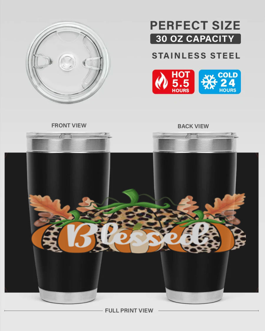 Blessed Fall 51# Tumbler in stainless steel with a stylish design, perfect for hot and cold beverages.