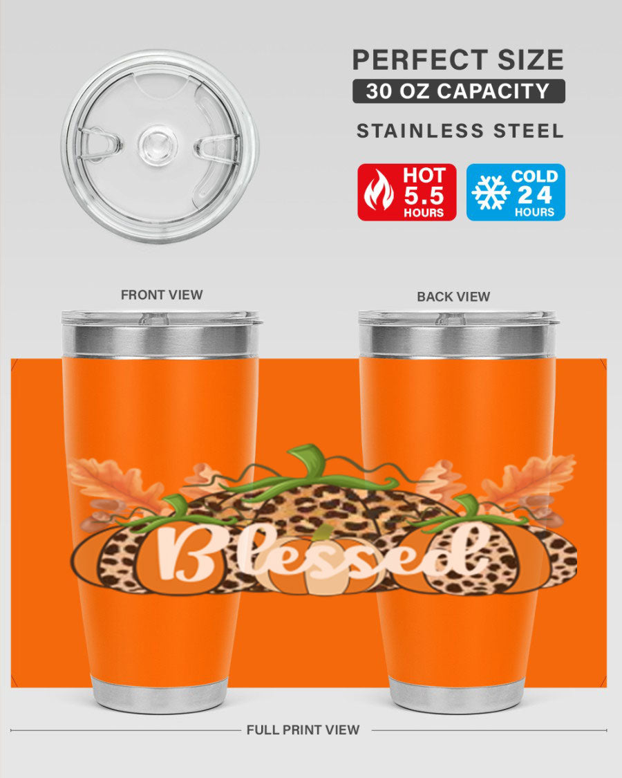 Blessed Fall 51# Tumbler in stainless steel with a stylish design, perfect for hot and cold beverages.