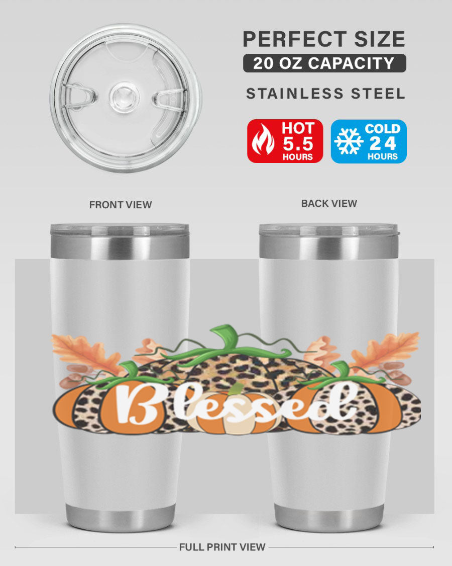 Blessed Fall 51# Tumbler in stainless steel with a stylish design, perfect for hot and cold beverages.