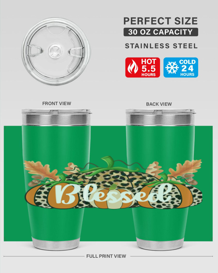 Blessed Fall 51# Tumbler in stainless steel with a stylish design, perfect for hot and cold beverages.