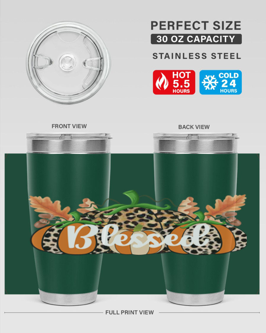 Blessed Fall 51# Tumbler in stainless steel with a stylish design, perfect for hot and cold beverages.