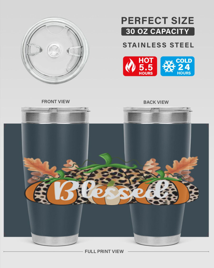 Blessed Fall 51# Tumbler in stainless steel with a stylish design, perfect for hot and cold beverages.