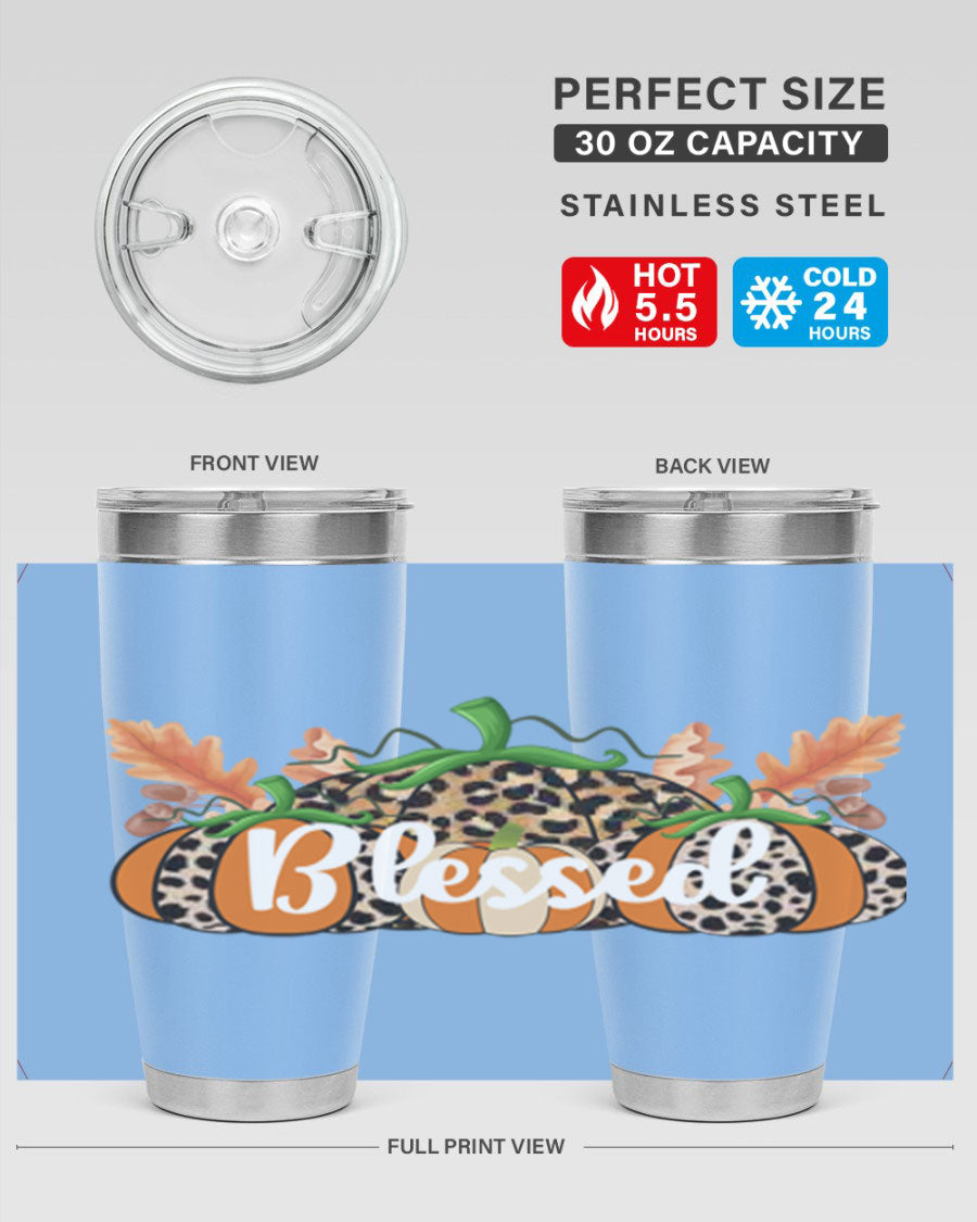 Blessed Fall 51# Tumbler in stainless steel with a stylish design, perfect for hot and cold beverages.