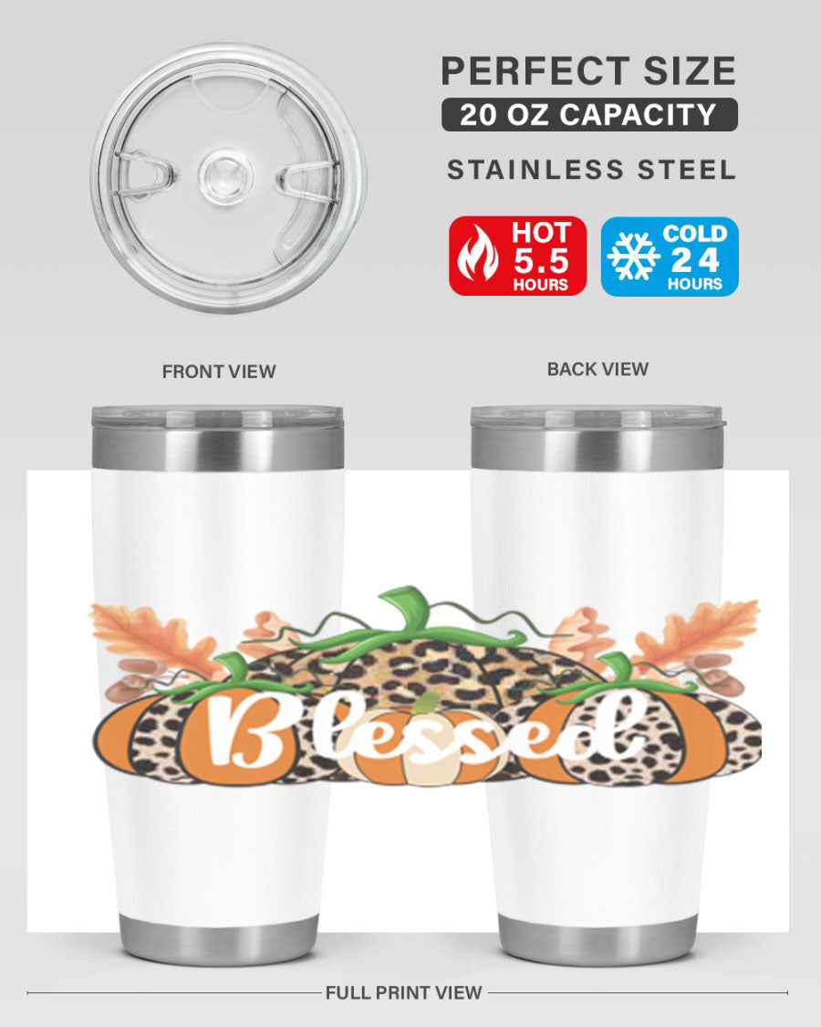 Blessed Fall 51# Tumbler in stainless steel with a stylish design, perfect for hot and cold beverages.