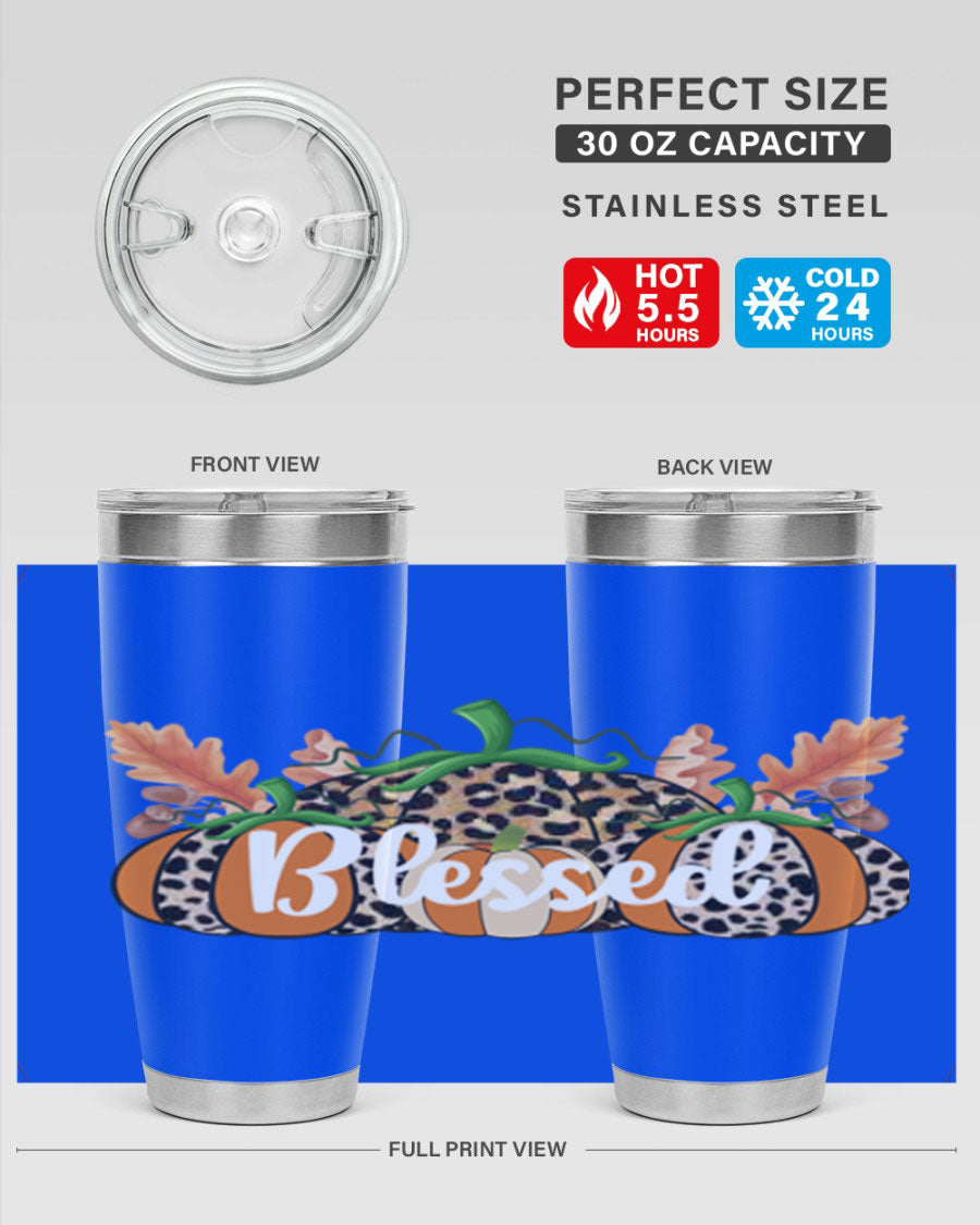 Blessed Fall 51# Tumbler in stainless steel with a stylish design, perfect for hot and cold beverages.