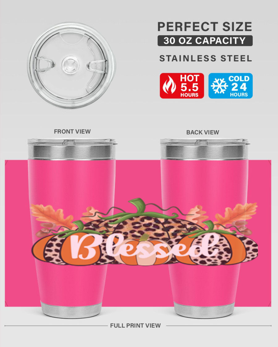 Blessed Fall 51# Tumbler in stainless steel with a stylish design, perfect for hot and cold beverages.