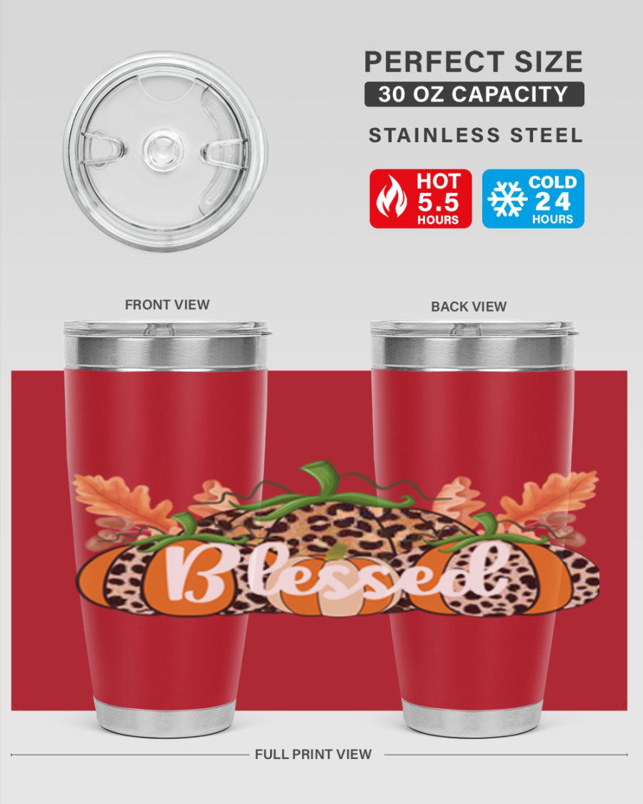 Blessed Fall 51# Tumbler in stainless steel with a stylish design, perfect for hot and cold beverages.