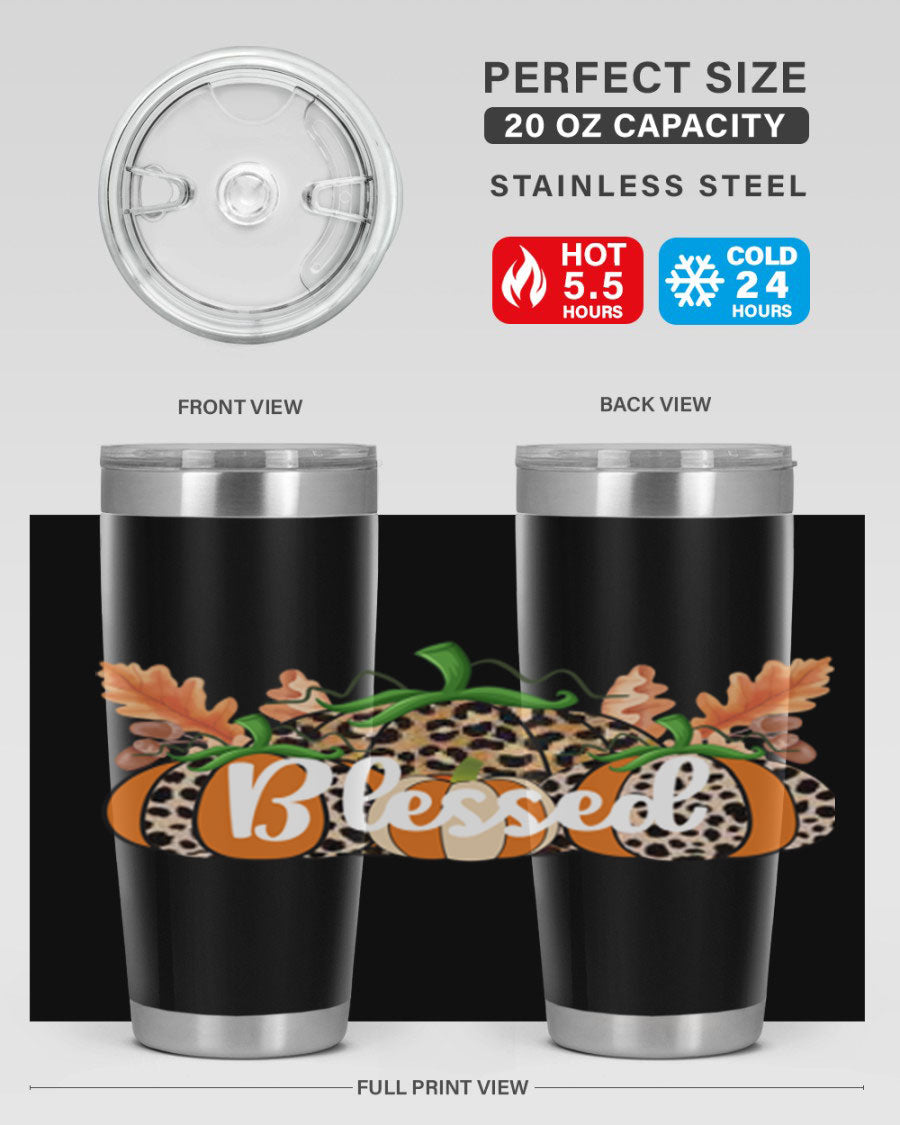 Blessed Fall 51# Tumbler in stainless steel with a stylish design, perfect for hot and cold beverages.