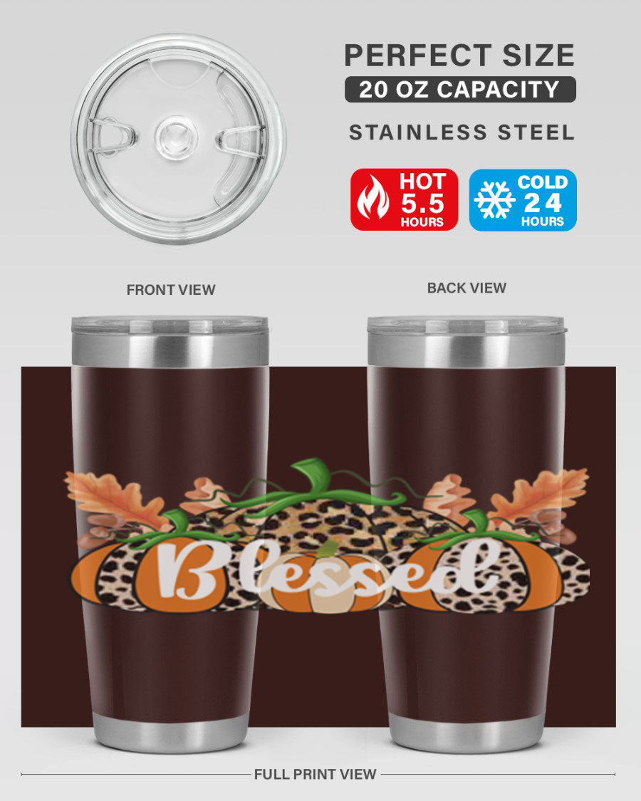 Blessed Fall 51# Tumbler in stainless steel with a stylish design, perfect for hot and cold beverages.