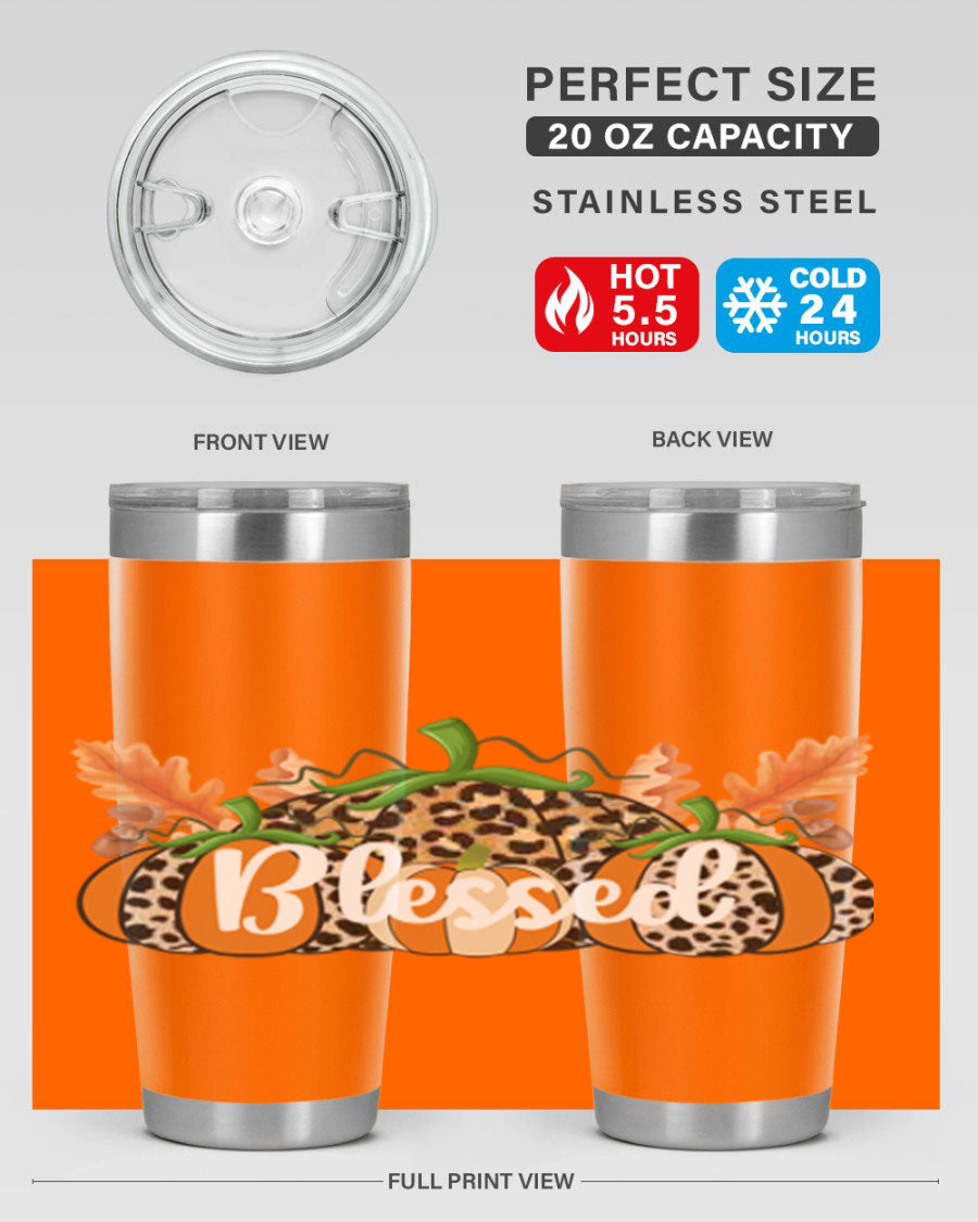 Blessed Fall 51# Tumbler in stainless steel with a stylish design, perfect for hot and cold beverages.