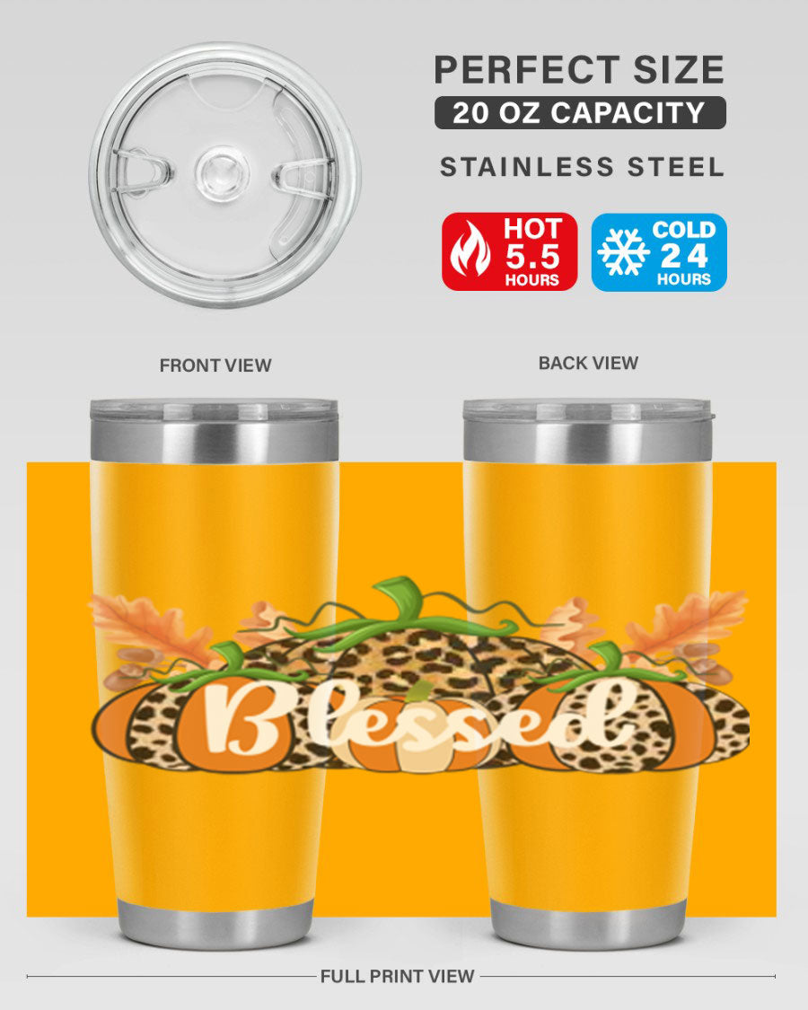 Blessed Fall 51# Tumbler in stainless steel with a stylish design, perfect for hot and cold beverages.