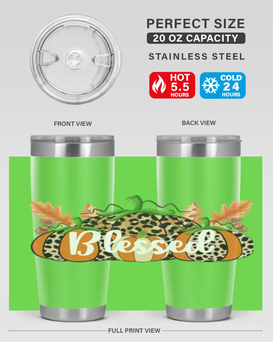 Blessed Fall 51# Tumbler in stainless steel with a stylish design, perfect for hot and cold beverages.