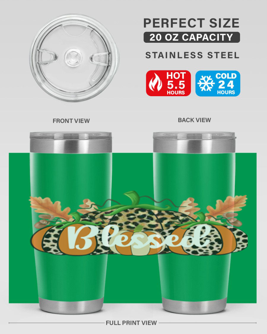 Blessed Fall 51# Tumbler in stainless steel with a stylish design, perfect for hot and cold beverages.