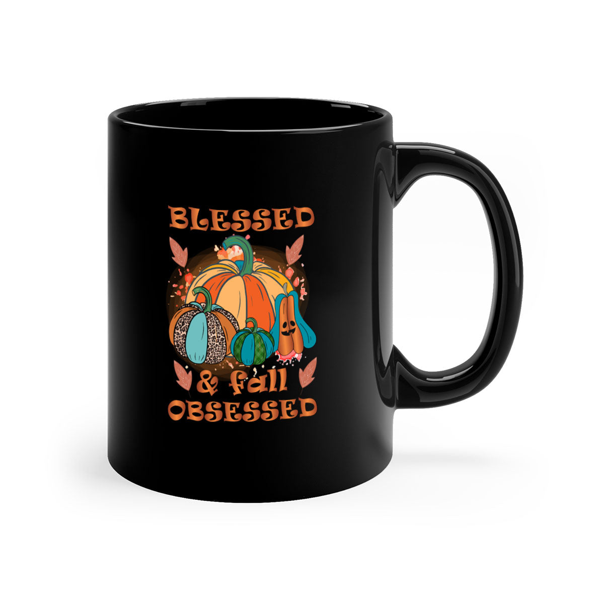 A stylish two-tone Blessed Fall Obsessed Mug with a glossy finish, featuring a colored handle and interior, perfect for coffee or tea.